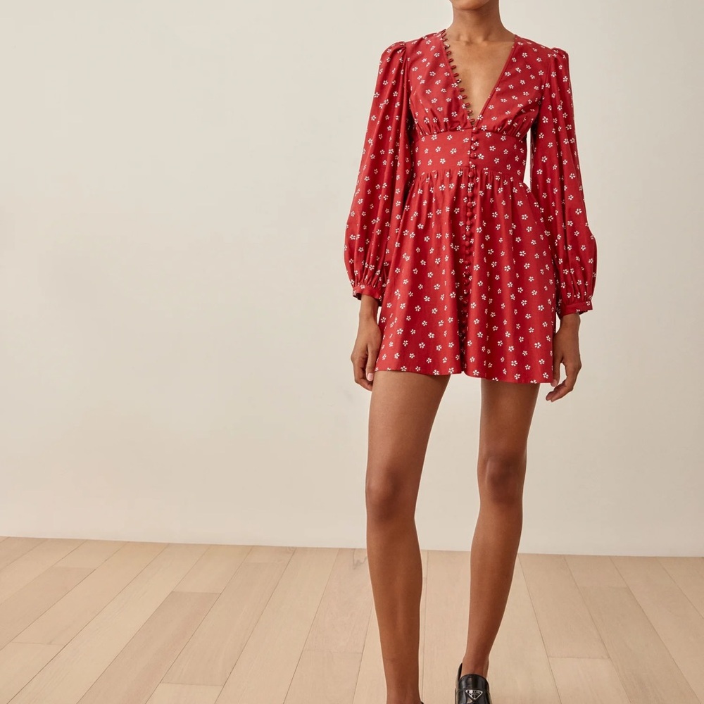 Reformation Red Long Sleeve Dress